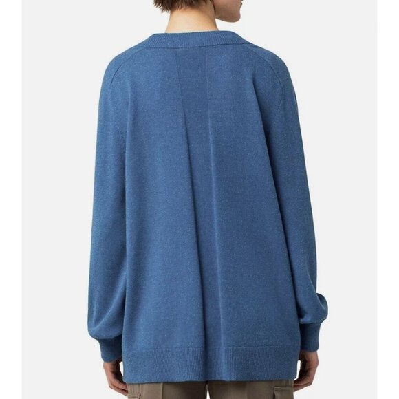 AKRIS Punto Virgin Wool Cashmere Cardigan Sweater in Blue Denim Size 8 - Picture 2 of 10
